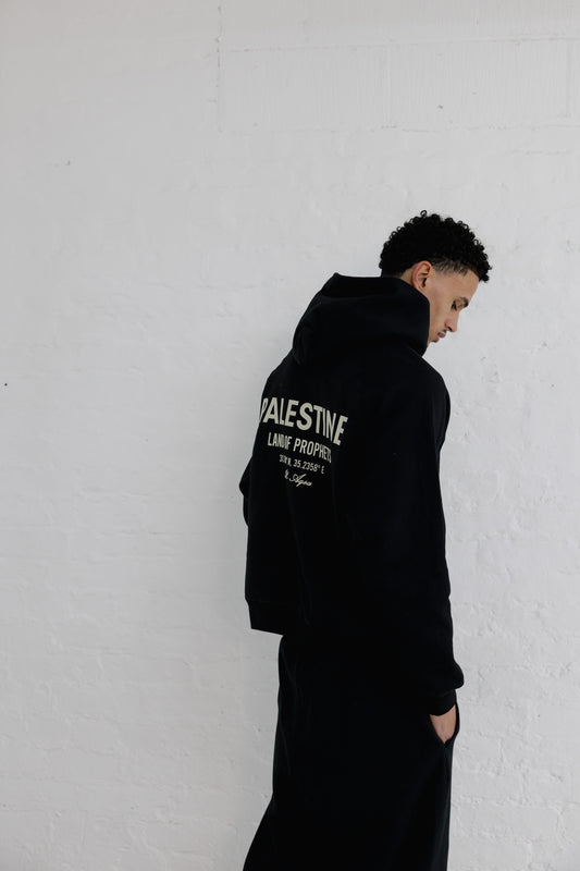 LAND OF PROPHETS ZIP-UP HOODIE - BLACK (off white print)