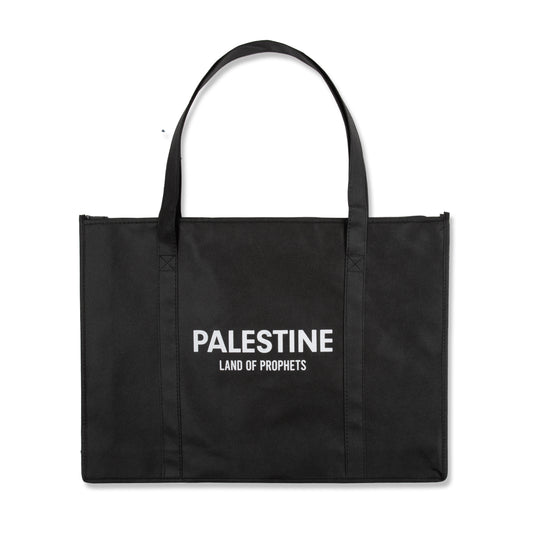 Large Palestine Land of Prophets Black Cotton Canvas Bag